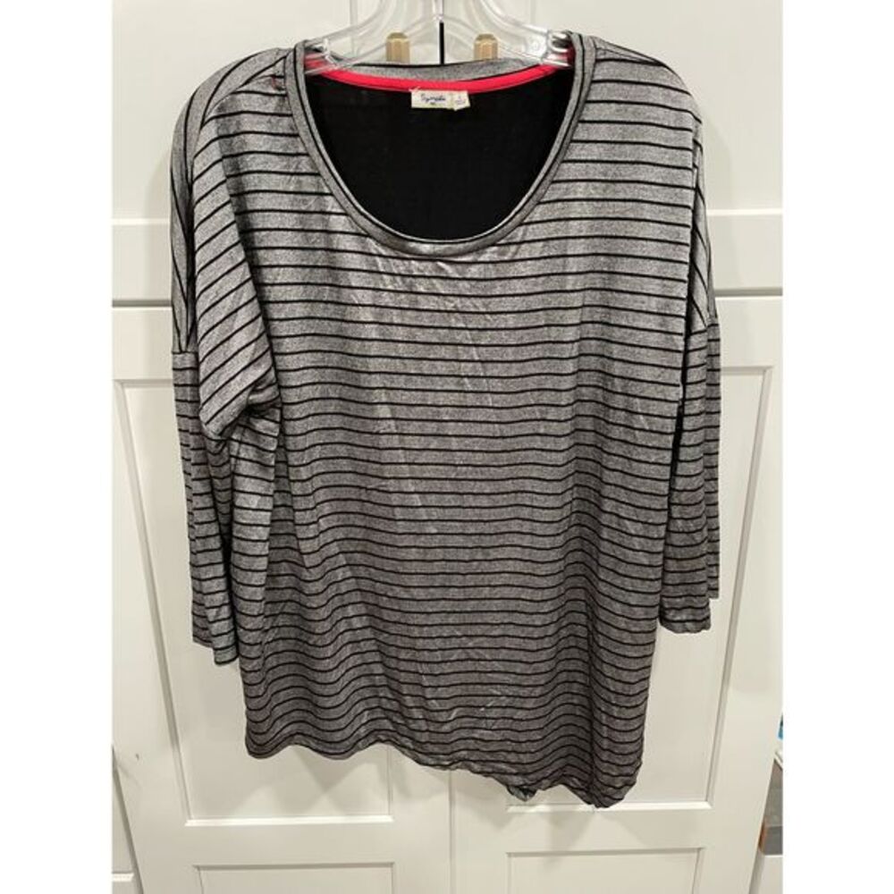 SYMPLE NYC GRAY STRIPED SHIRT‎ L ASYMMETRICAL HEM